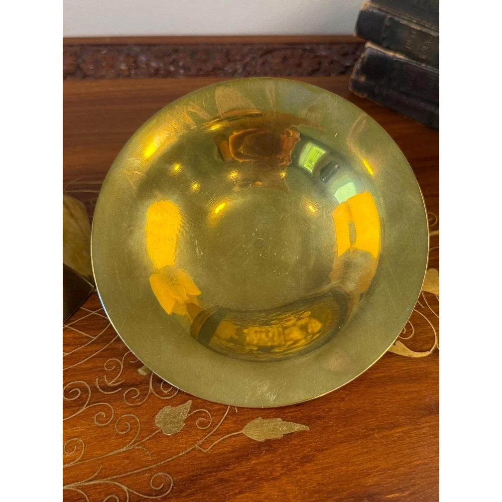 Vintage Solid Brass Lidded Pedestal Bowl • Octagonal Compote